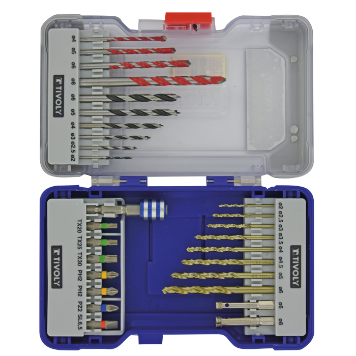 Puuride komplekt 2-8mm, Multi Material - metallile, puidule, betoonile ja keraamilistele plaatidele + otsakud - 28 osa