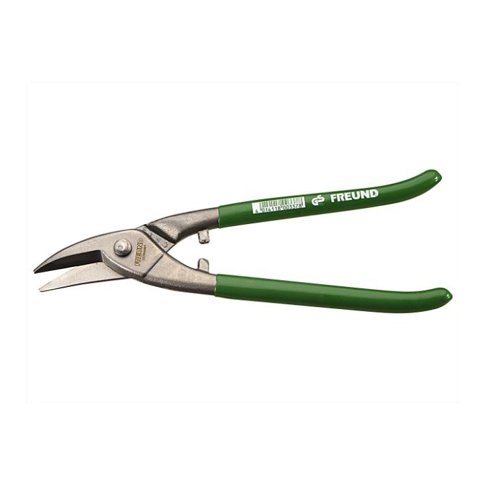 Freund plekikäärid vasak lõige – terav ots, 250 mm, HRC 56 tööriistteras, rohelised PVC-käepidemed