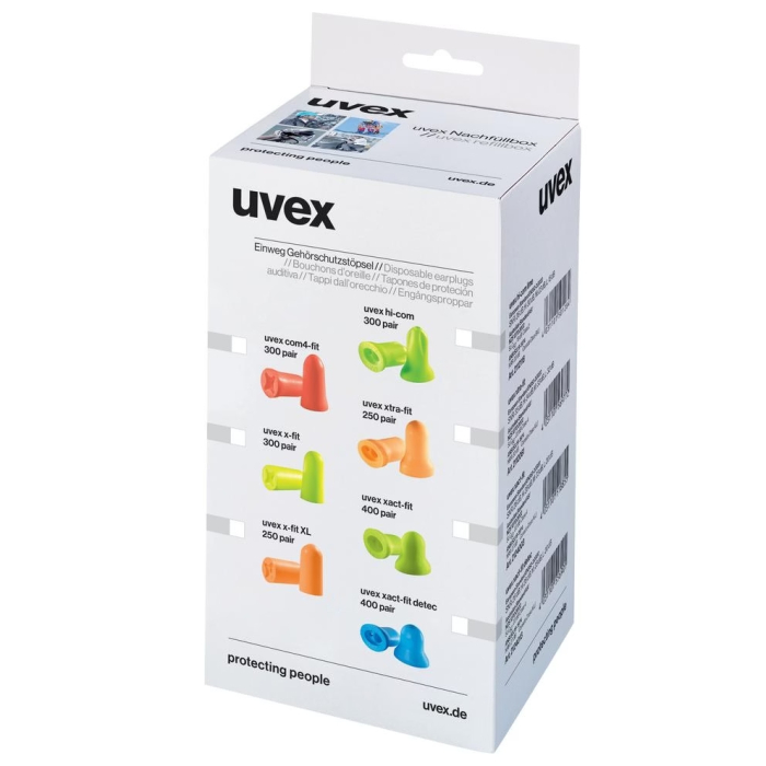 Earplugs Uvex com4-fit, orange, SNR: 33, Size S, without cord, refill box, 300 pairs