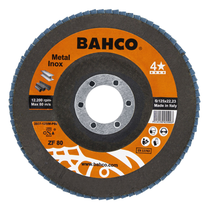 Bahco lamellketas INOX+Fe T42 P80 – 125x22.23 mm, tsirkoonium ja korund, mitmekihiline fiiber