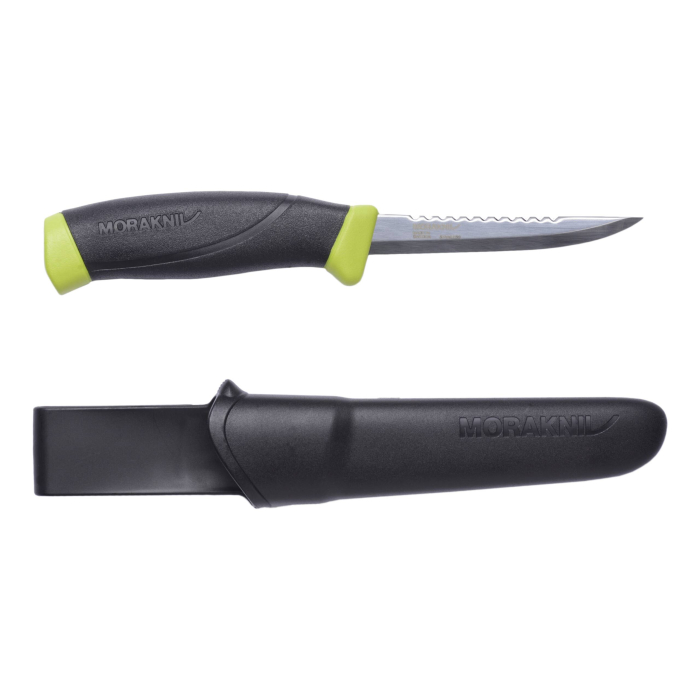 Morakniv® kala puhastamise nuga – 98 mm roostevaba teras, sakiline selg, kummist käepide, plastikust tupp