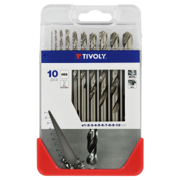 Tivoly metallipuuride komplekt – 10-osaline Ø 1–10 mm, "split point", 30° N-spiraaliga, HSS, silindriline vars