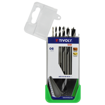 Tivoly puidupuuride komplekt – 6-osaline Ø2–8 mm, kolmiktipuga teritus ja lihvitud sooned, HSS, silindriline vars