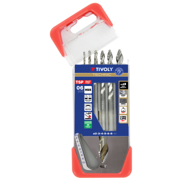 Tivoly Smart Point HSS-metallipuuride komplekt – 6-osaline Ø2–8 mm, automaatne tsenterdus ja Smart Point, kolmnurkvars 5 mm, CLIPSTER karp