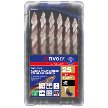 Tivoly Smart Point FUSIO metallipuuride komplekt – 25-osaline Ø 1–13 mm, automaatne tsenterdus, 5 mm kolmnurkvars, FUSIO-kattega HSS