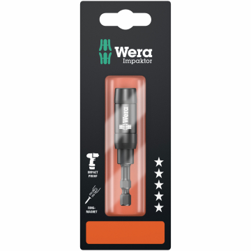 Wera 897/4 Impaktor otsakuhoidja – 1/4" kuuskant, topelt-torsioonvedru, lukustusrõngas, ringmagnet, 75 mm, roostevaba teras