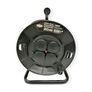 Tamoline pikendusjuhtme trummel – 20 m H07RN-F 3G2.5 kummikaabel, IP44, 4 maandusega pesa, must