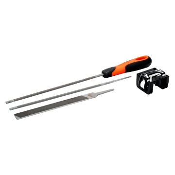 Saeketi viilide kmpl. teritusrakisega (kaks ümarat ja üks lapik) 4,8mm käepidemega