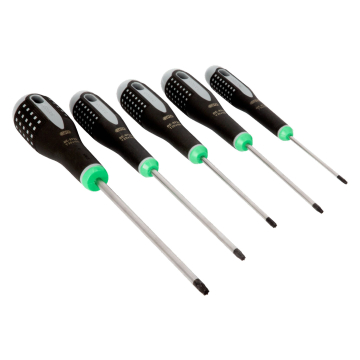Bahco ERGO™ Torx kruvikeerajate komplekt BE-9885 – VDE isolatsioon, kitsad terad T10–T30, ergonoomiline käepide