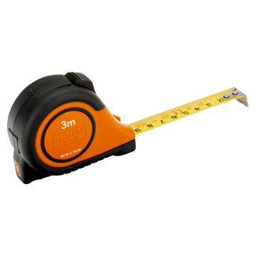 Bahco MTB mõõdulint – 3 m, 16 mm süsinikteras, magnetots, kummkattega, automaatlukk, vööklamber, klass II