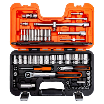 Bahco padrunite ja võtmete komplekt – 56 osa, 4–32 mm, 1/4" ja 1/2" ajamid, 12-kant, kroomvanaadium