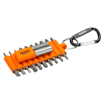 Bahco otsakute komplekt – 22 osa PH, PZ, TORX, SL, magnetiline 1/4" hoidik, kummist karabiiniga hoidik