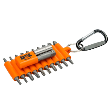 Otsakute 22-osaline komplekt – PH, PZ, TORX, HEX, 25 mm, magnethoidik, padruniadapter, kummist hoidik karabiiniga