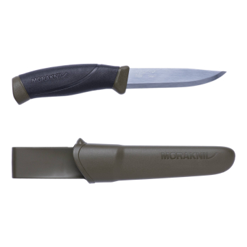 Morakniv Companion Välinuga – Sõjaväeroheline, 2.0 mm Süsinikterasest Tera, Tupp